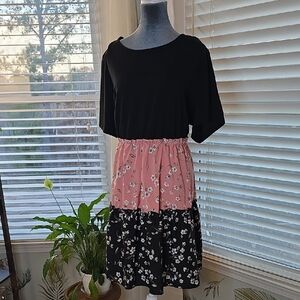 Floral Colorblock Dress with Black Top